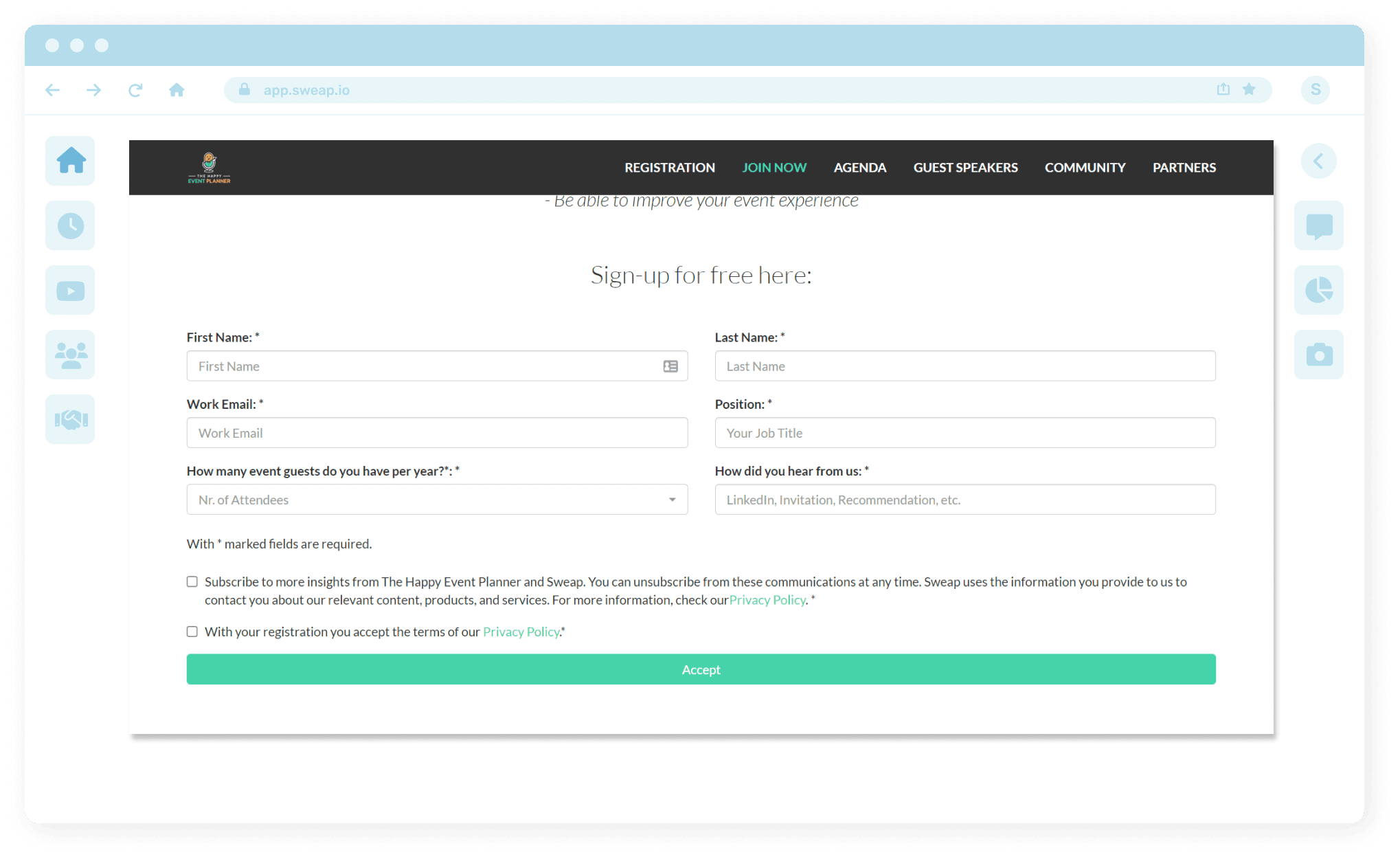 capture registrations tool software event