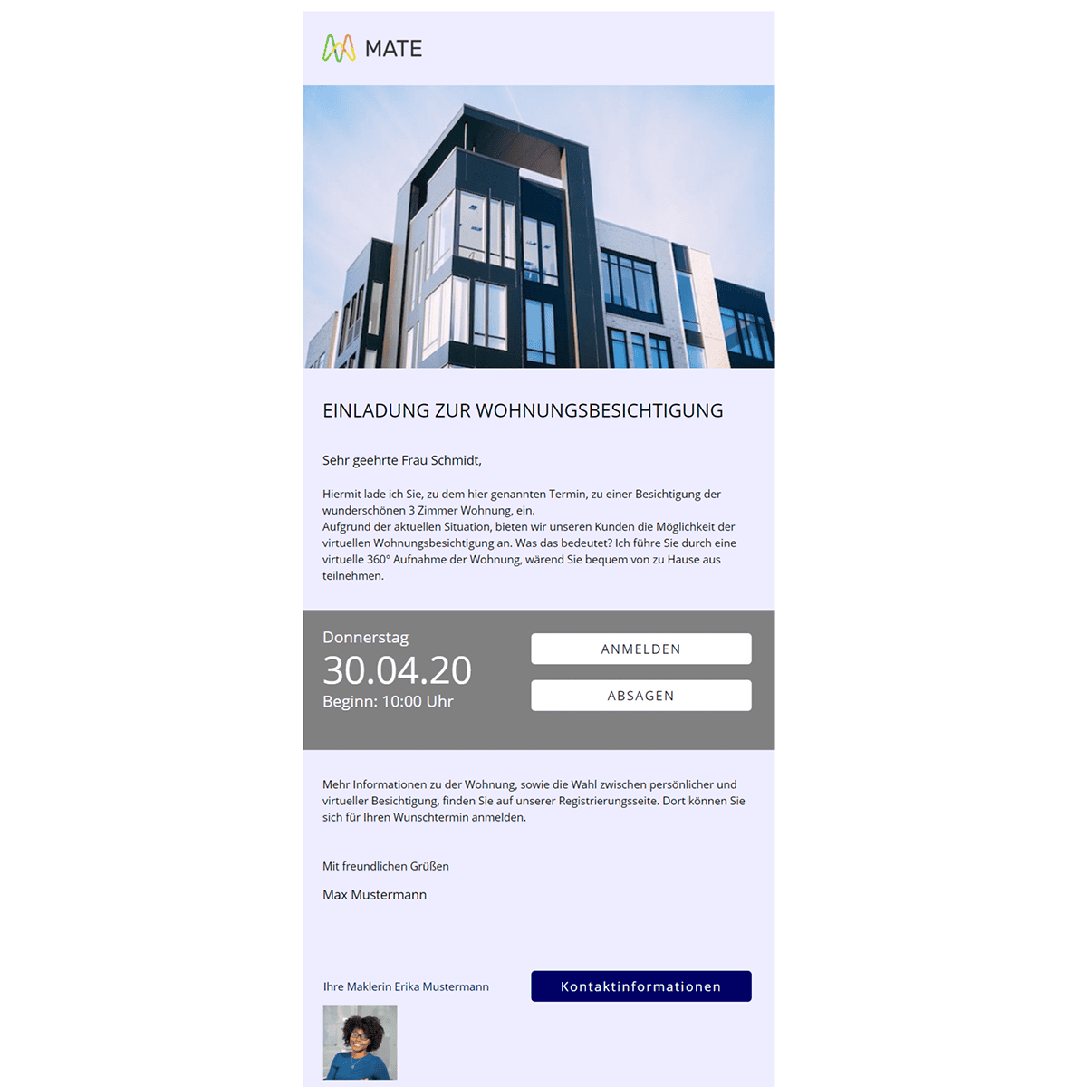 Beispielhafte Einladung erstellt mit Sweap